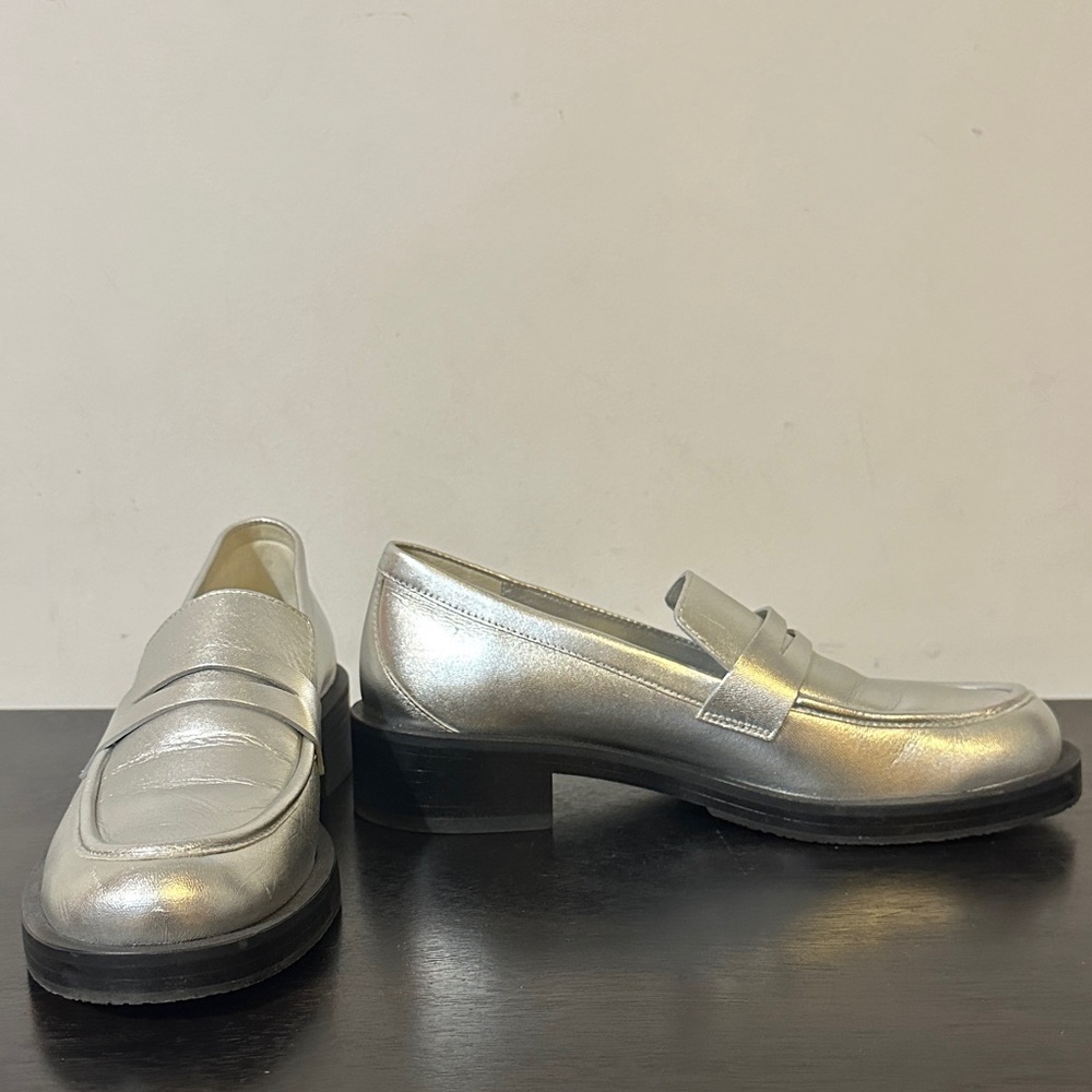 Stuart Weitzman Metallic Silver Loafers
